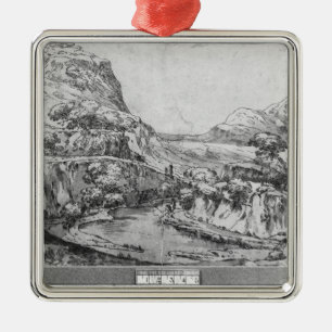 Mountainous landscape metal ornament