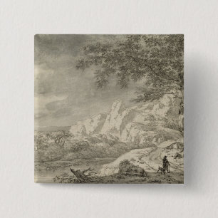 Mountainous Landscape with a Hiker 2 Inch Square Button