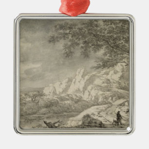 Mountainous Landscape with a Hiker Metal Ornament