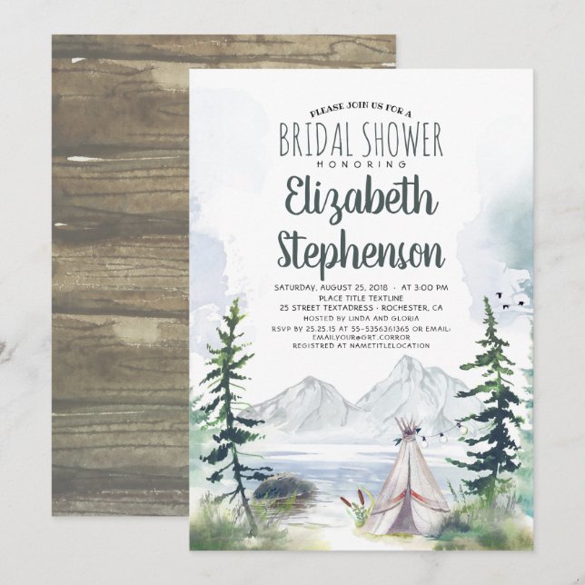 Mountains Adventure Boho Rustic Bridal Shower Invitation (Front/Back)