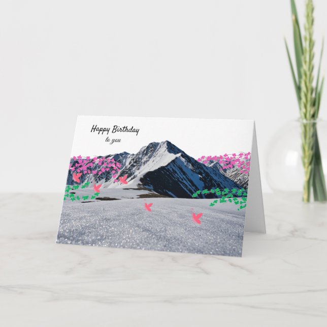 Mountains and Butterflies Birthday Card (Front)