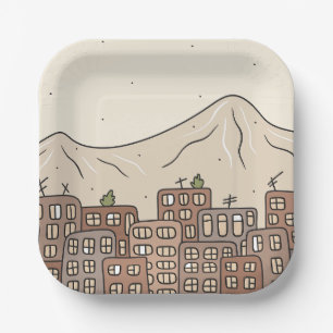 Mountains and city paper plate