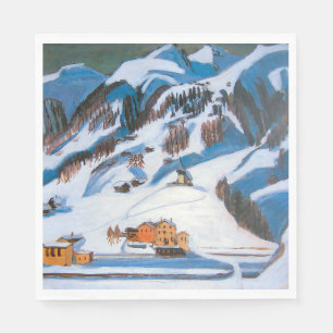Mountains and Houses in the Snow, Winter Landscape Napkin