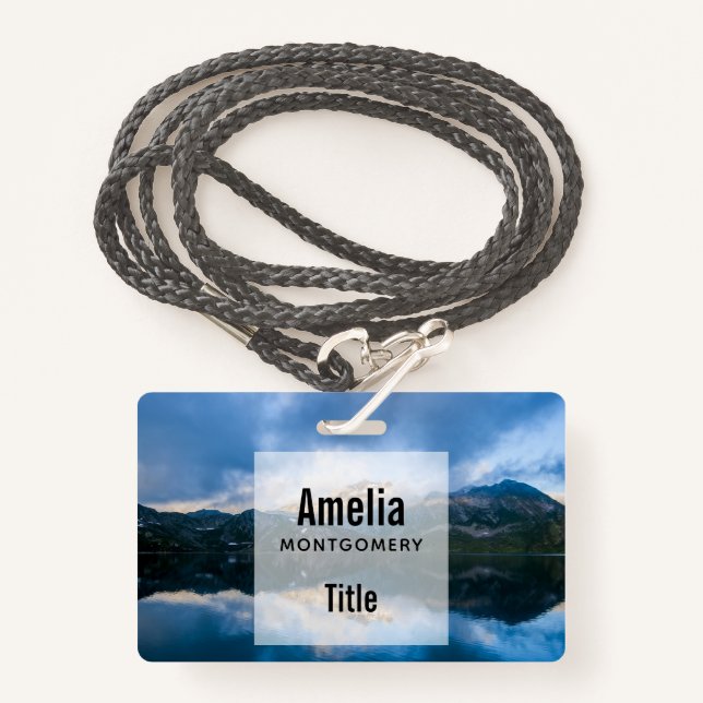 Mountains and Lake Scenic Nature Photo Badge (Front with Lanyard)