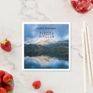 Mountains and Lake Scenic Nature Photo Birthday Napkin