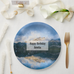 Mountains and Lake Scenic Nature Photo Birthday Paper Plate