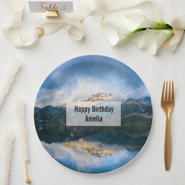 Mountains and Lake Scenic Nature Photo Birthday Paper Plate (Wedding)