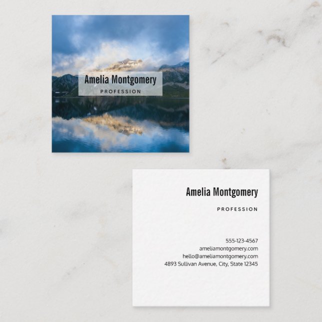 Mountains and Lake Scenic Nature Photo Square Business Card (Front/Back)