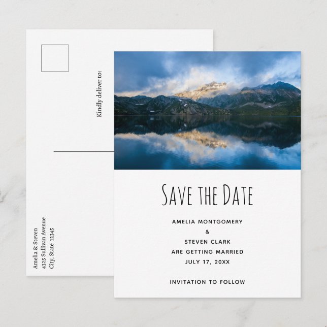 Mountains and Lake Scenic Nature Photo Wedding Announcement Postcard (Front/Back)