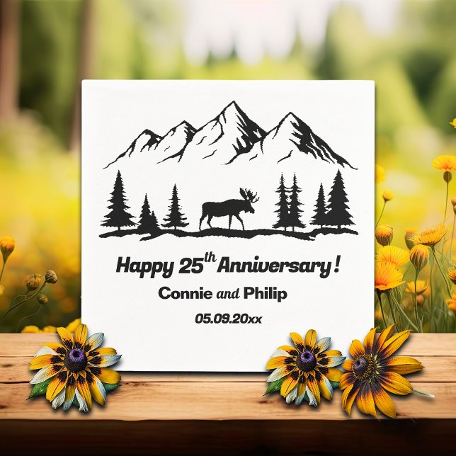 Mountains and Moose 25th Wedding Anniversary Napkin (Creator Uploaded)