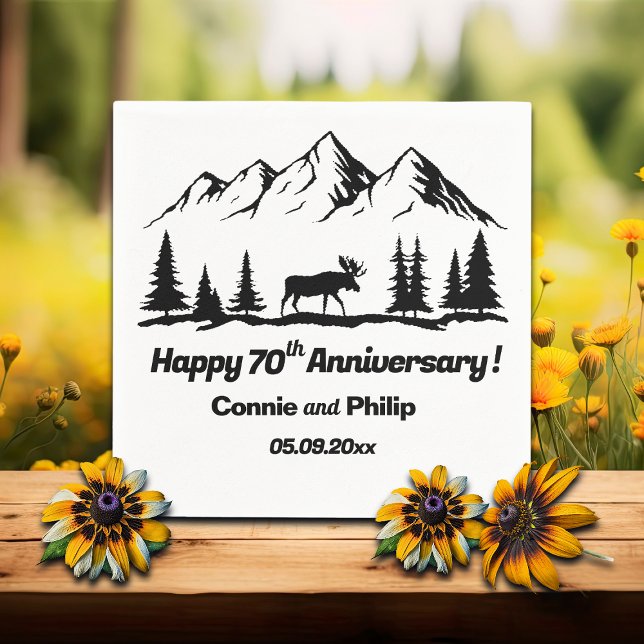 Mountains and Moose 70th Wedding Anniversary Napkin (Creator Uploaded)