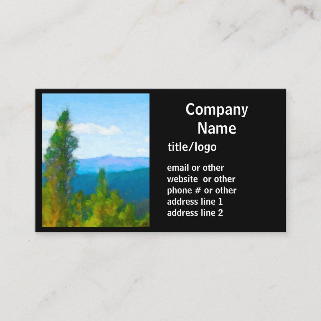mountains and  pine trees nature art bold custom  business card (Front)