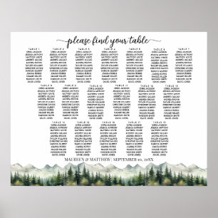 Mountains and Pines 18 Tables Wedding Seating Poster