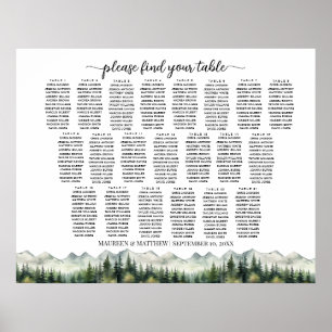 Mountains and Pines 21 Tables Wedding Seating Poster