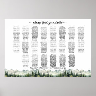 Mountains and Pines 22 Tables Wedding Seating Poster
