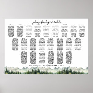 Mountains and Pines 23 Tables Wedding Seating Poster