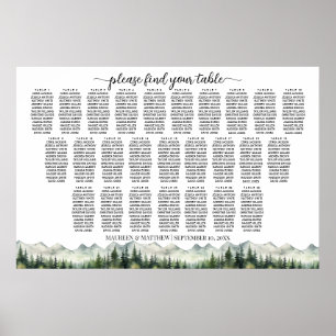 Mountains and Pines 26 Tables Wedding Seating Poster