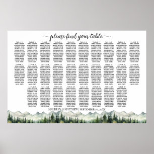 Mountains and Pines 28 Tables Wedding Seating Poster