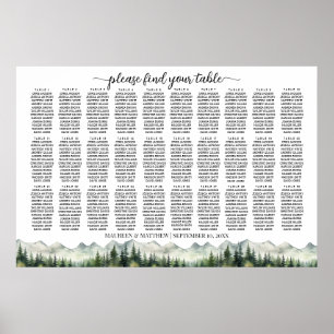 Mountains and Pines 30 Tables Wedding Seating Poster