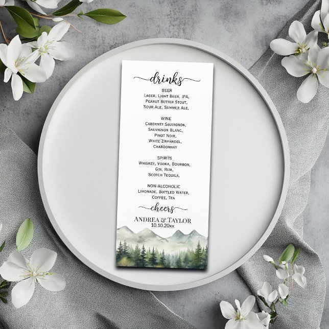 Mountains and Pines Elegant Wedding Bar Menu (Creator Uploaded)