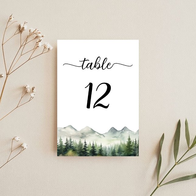 Mountains and Pines Elegant Wedding Table Number (Creator Uploaded)
