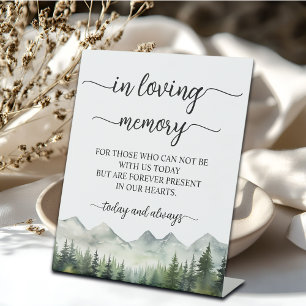 Mountains and Pines In Loving Memory Pedestal Sign