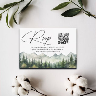 Mountains and Pines QR Code Wedding RSVP Card