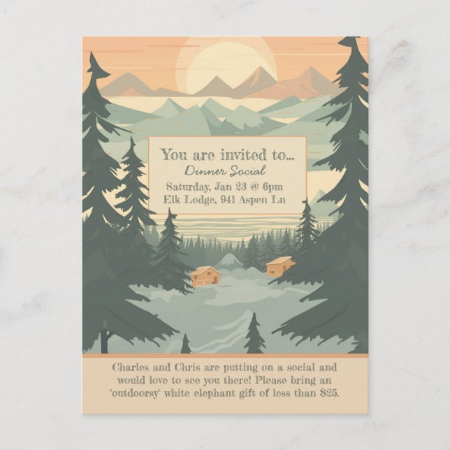 Mountains and Pinetree Customizable Invitation Postcard (Front)