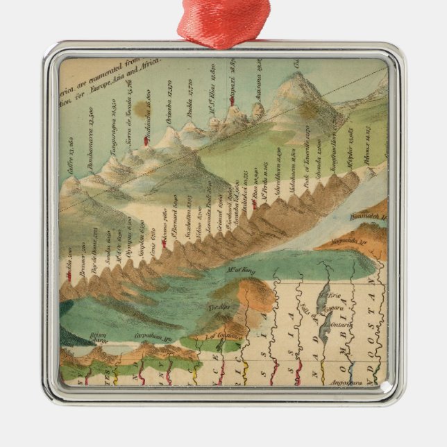 Mountains and Rivers Map Metal Ornament (Front)