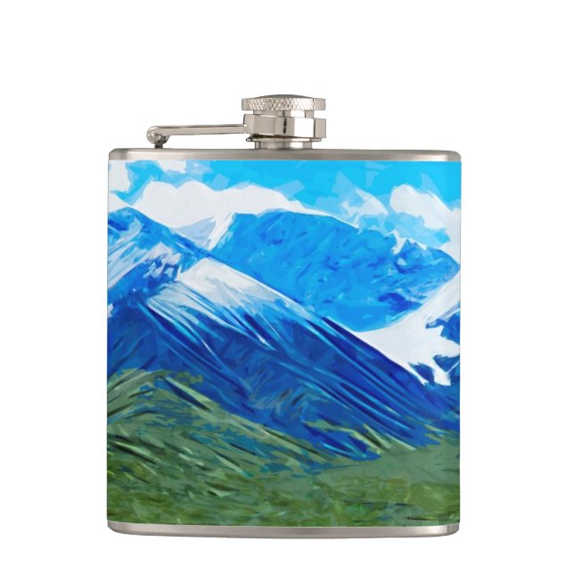 Mountains and Sky of Denali Alaska Abstract Hip Flask (Front)