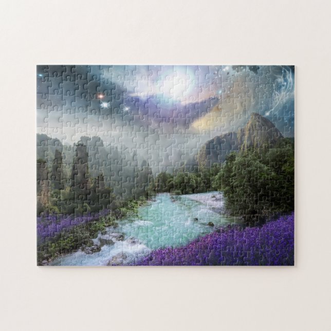 Mountains and Stream with Purple Flowers Photo Jigsaw Puzzle (Horizontal)
