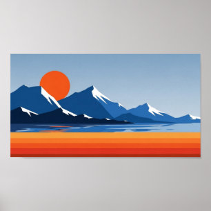 Mountains and sun wall art in bright colours