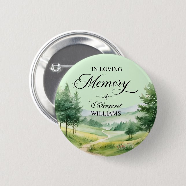 Mountains and Trees Celebration Of Life Funeral 2 Inch Round Button (Front & Back)
