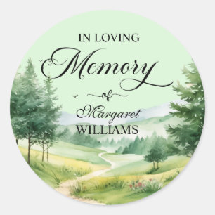 Mountains and Trees Celebration Of Life Funeral Classic Round Sticker