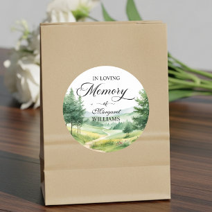 Mountains and Trees Celebration Of Life Funeral Classic Round Sticker