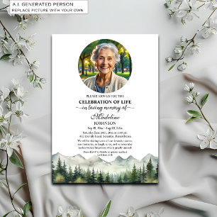 Mountains and Trees Celebration Of Life Funeral Invitation