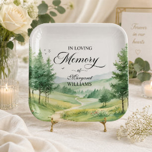 Mountains and Trees Celebration Of Life Funeral Paper Plate