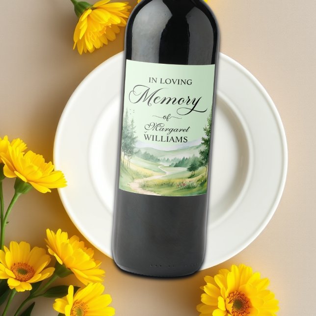 Mountains and Trees Celebration Of Life Funeral Wine Label (Creator Uploaded)