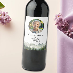 Mountains and Trees Celebration Of Life Funeral Wine Label
