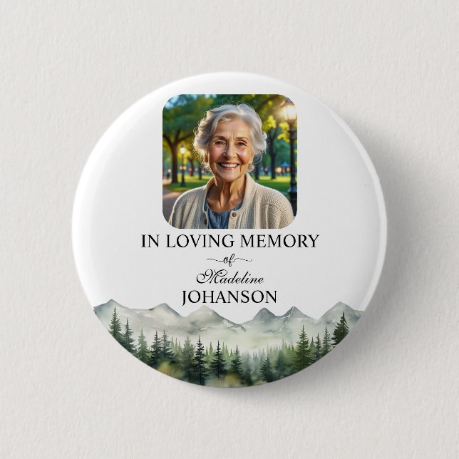 Mountains and Trees Celebration Of Life Keepsake 2 Inch Round Button (Front)
