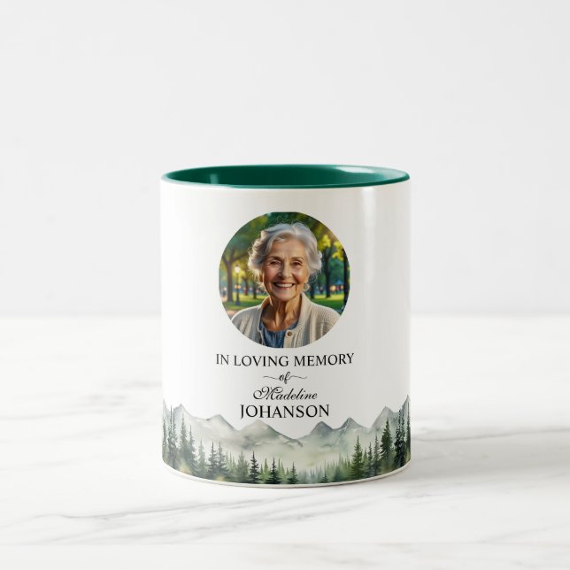 Mountains and Trees Celebration Of Life Keepsake Two-Tone Coffee Mug (Center)