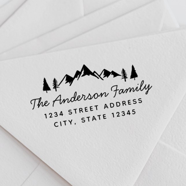 Mountains and Trees Family Name Return Address Rubber Stamp (Creator Uploaded)