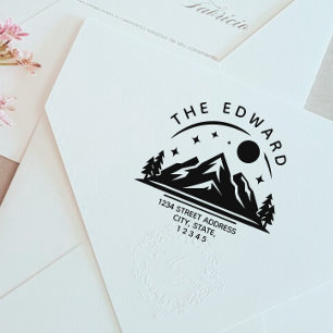 Mountains and Trees Family Name Return Address Rubber Stamp