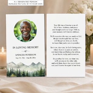 Mountains and Trees Memorial Photo Prayer Card