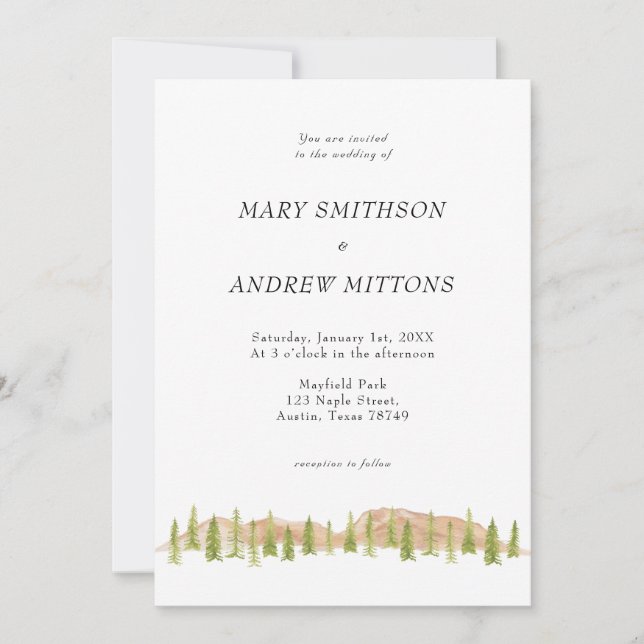 Mountains and Trees  Wedding Invitation (Front)