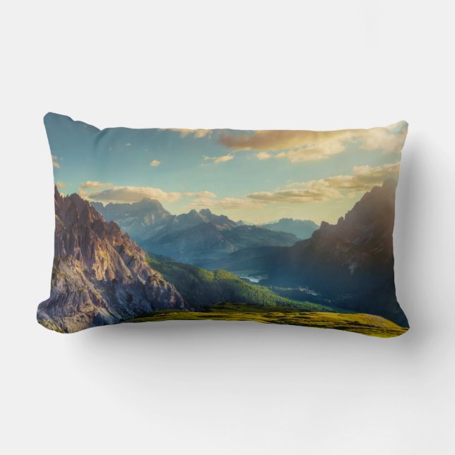 Mountains and Valley at Sunset Lumbar Pillow (Front)