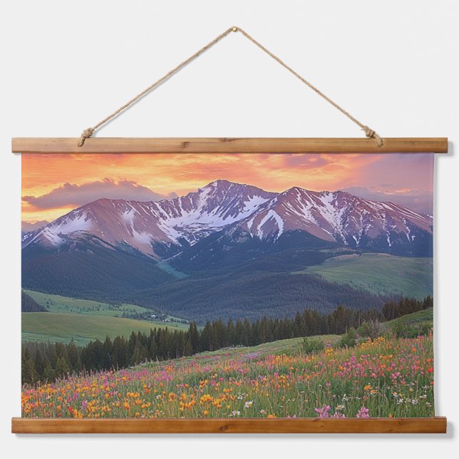 Mountains and Wildflowers Print Colorado Hanging Tapestry (Front)