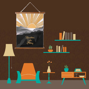 Mountains are Calling Burnt Sienna Sunrise Sunset  Hanging Tapestry