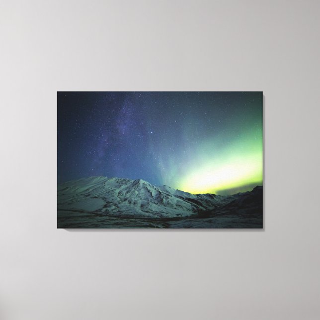 Mountains | Aurora Borealis & Milky Way Alaska Canvas Print (Front)