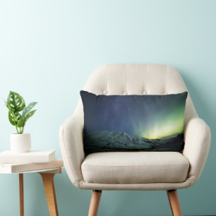 Mountains Aurora Borealis & Milky Way Alaska Lumbar Pillow